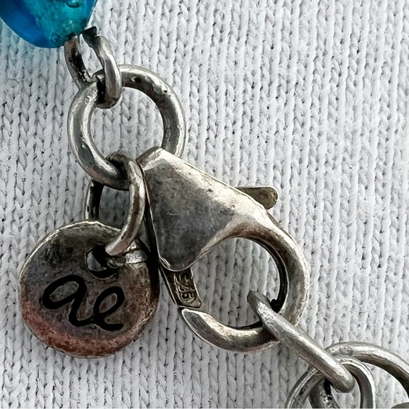 AEO Long Necklace in Shades of Blue Glass Beads and Silver Chain - Picture 9 of 9